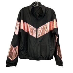 Zyia Active Womens Long Sleeve Full Zip Windbreaker Jacket Black/Pink L Pockets